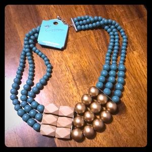 3 strand women’s wooden necklace w/ gold accents